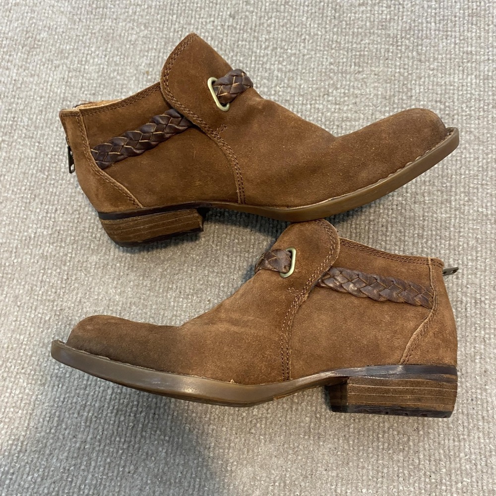 Born Booties Womens Size 6.5 Brown Suede Ankle Zip Buckle Low Heel F13726 - Picture 3 of 11
